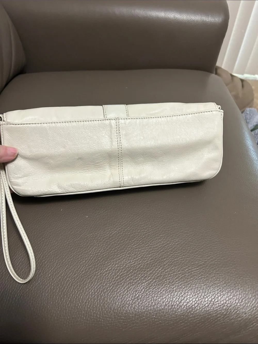 Ivory Leather Wristlet Clutch Bag